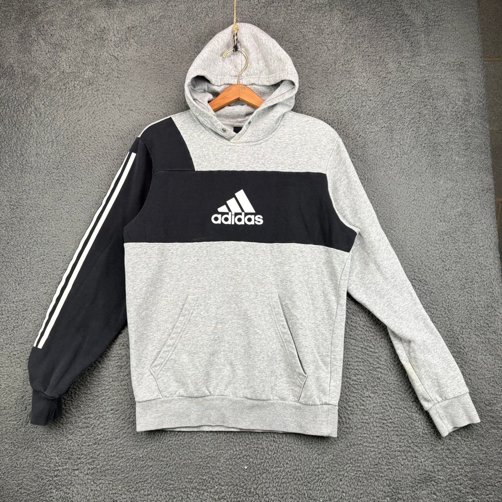 Adidas Mens Colorblock Pullover Hoodie Gray‎ Black Size M Trefoil Logo 3-Stripe